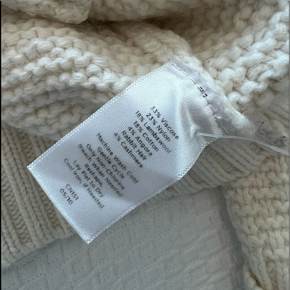 Talbots Sweater Womens Large Cardigan Button Ivory Chunky Knit Wool